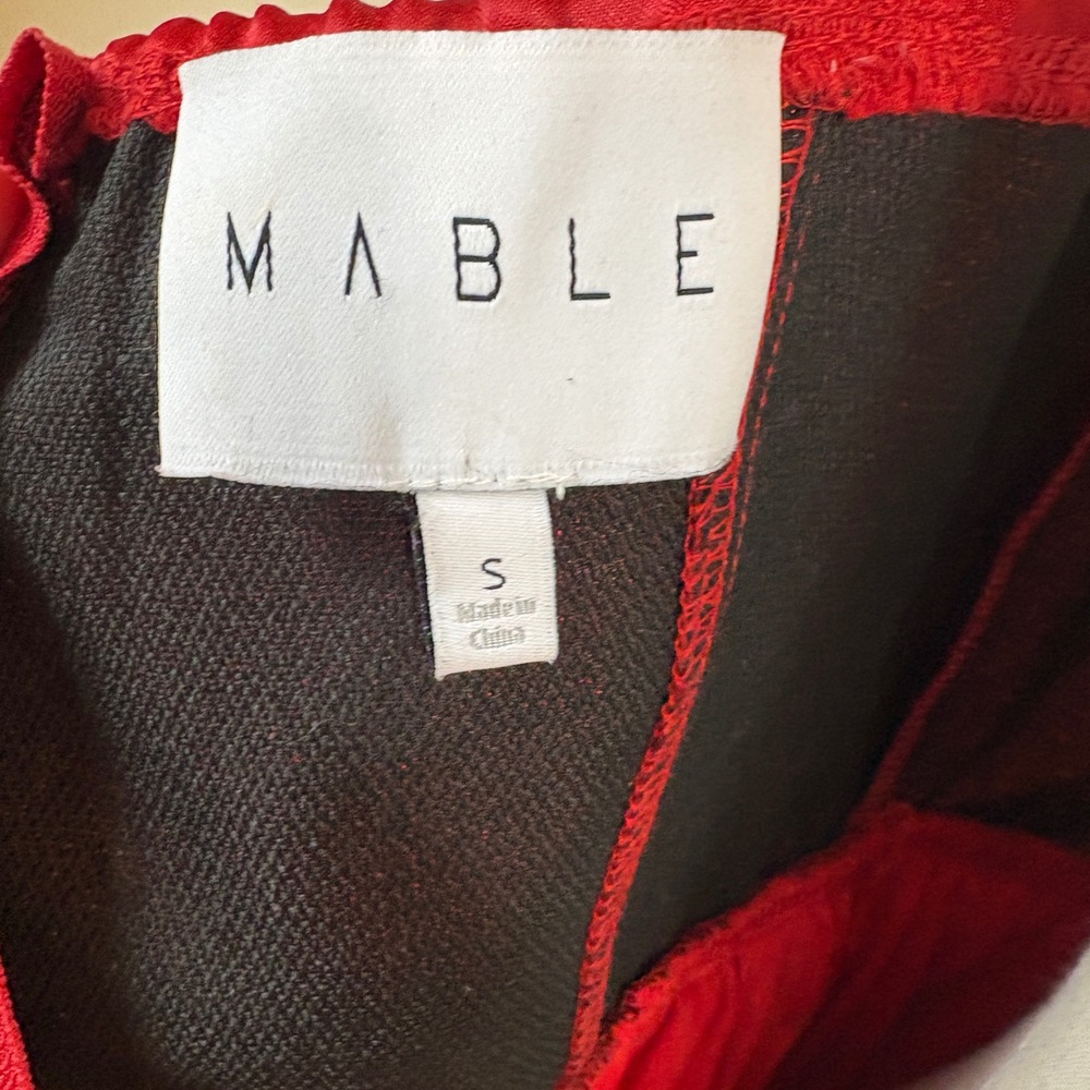 MABLE Bustier Midi Dress Womens S Red Satin A-Line Basque waist Cocktail Party - Picture 8 of 8